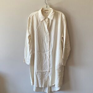 Longline Button-Down Shirt Dress in Cream